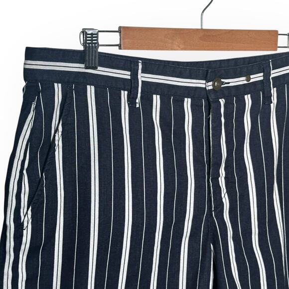 RAG & BONE Perry Linen Blend Shorts Striped Navy Blue Coastal Beach Cruise Lake - Picture 7 of 16